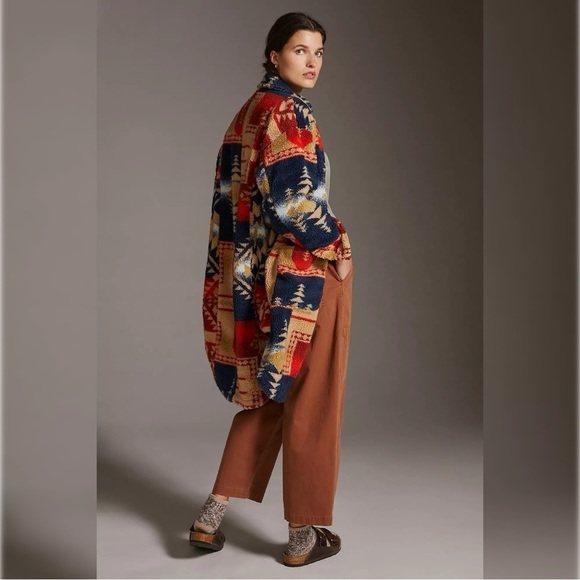 Anthropologie Pilcro Leopard Duster Jacket Sherpa Southwestern Country Boho Med - Picture 3 of 16